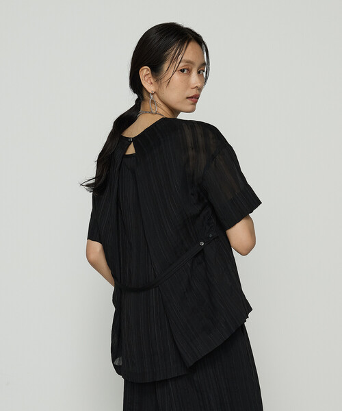 Gabardine K.T(ギャバジンケーティー)の「〔 +サイズ 〕 ジャカードボーダー ゆったりプルオーバー(Tシャツ/カットソー・レディース・ブラック・13号)」の5枚目の写真