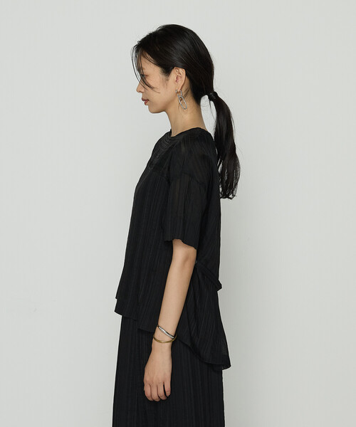 Gabardine K.T(ギャバジンケーティー)の「〔 +サイズ 〕 ジャカードボーダー ゆったりプルオーバー(Tシャツ/カットソー・レディース・ブラック・13号)」の7枚目の写真