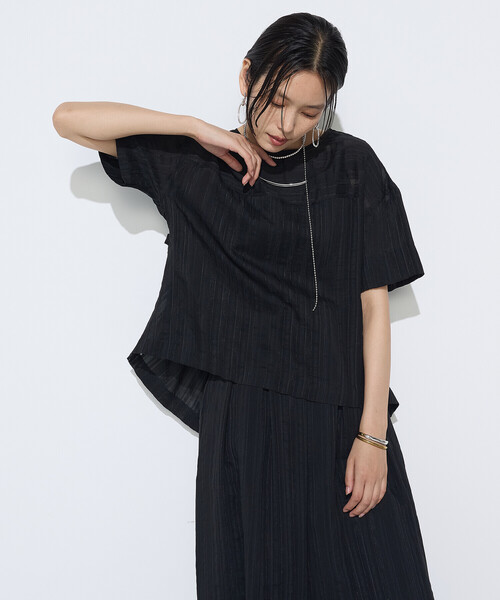 Gabardine K.T(ギャバジンケーティー)の「〔 +サイズ 〕 ジャカードボーダー ゆったりプルオーバー(Tシャツ/カットソー・レディース・ブラック・13号)」の16枚目の写真