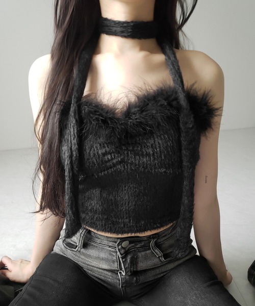 me+em select(ミームセレクト)の「【 2点セット 】チョーカー付きシャギーショートベアトップス/ choker SET shaggy short bare tops(その他トップス・レディース・ブラック/ホワイト・FREE)」の13枚目の写真
