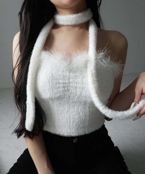 me+em select(ミームセレクト)の「【 2点セット 】チョーカー付きシャギーショートベアトップス/ choker SET shaggy short bare tops(その他トップス・レディース・ブラック/ホワイト・FREE)」の21枚目の写真