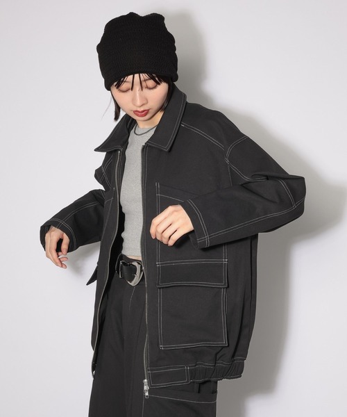 PAGEBOY(ページボーイ)の「ハイショクステッチカバーオール(ブルゾン・レディース・グリーン/ブラック・FREE)」の10枚目の写真