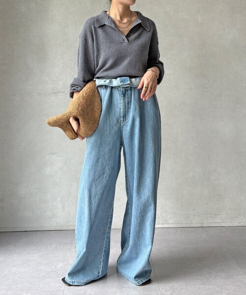 DouDou（ドゥドゥ）の「【WEB限定】ブークレーポロニット（ニット/セーター・レディース・グレー/グレイッシュベージュ/ブラウン・FREE）」の4枚目の写真