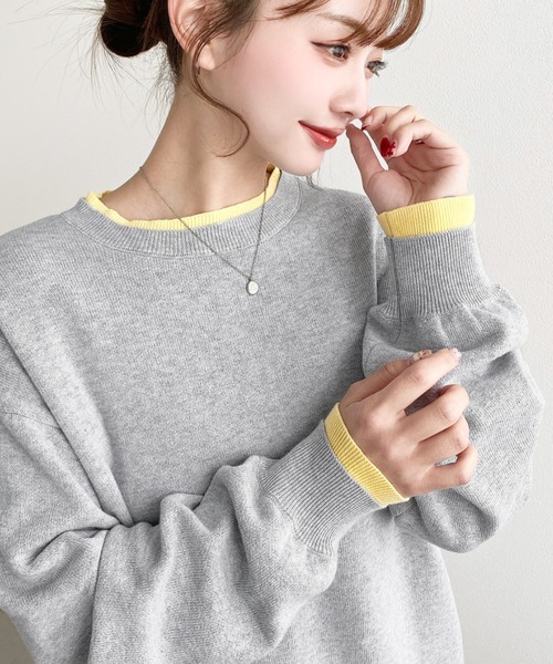 バイカラークルーネックSSニットプルオーバー（ニット/セーター