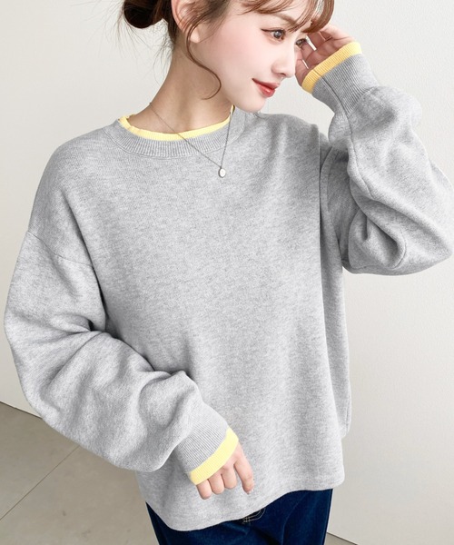 バイカラークルーネックSSニットプルオーバー（ニット/セーター