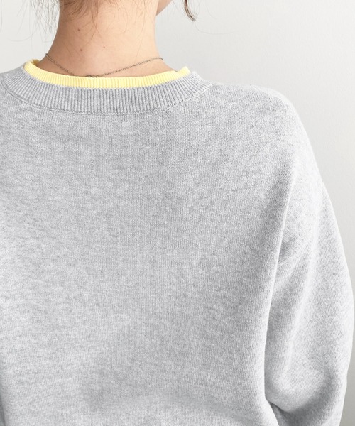 バイカラークルーネックSSニットプルオーバー（ニット/セーター