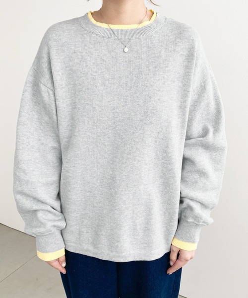 バイカラークルーネックSSニットプルオーバー（ニット/セーター