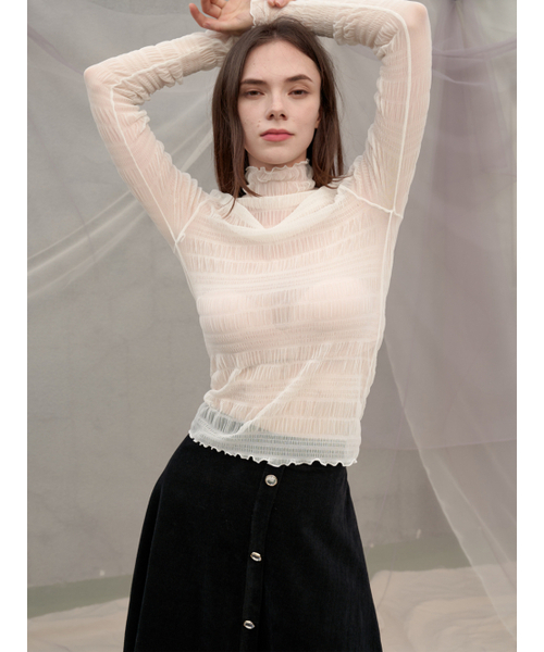 Sorry,Too Much Love(ソーリートゥーマッチラブ)の「シエンシャーリングシースルータートルネックトップ_アイボリー(Tシャツ/カットソー・レディース・その他・FREE)」の3枚目の写真