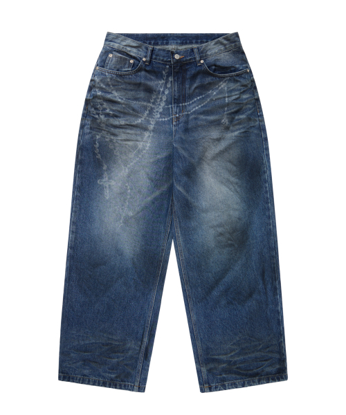 セール】Chain Graphic Denim Pants (Blue)（デニムパンツ）｜AAKAM