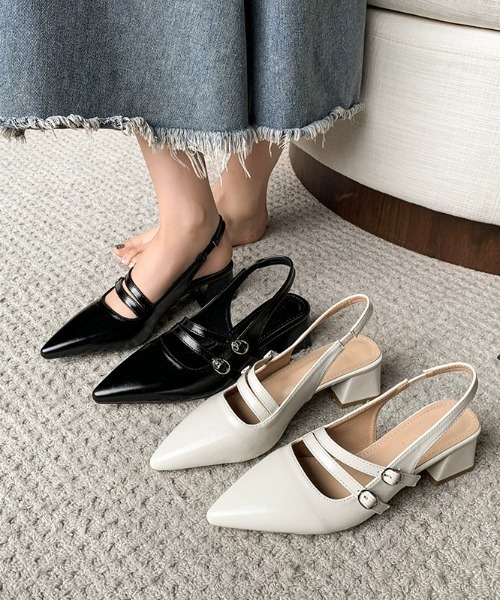 Teem Store(チームストア)の「ダブルベルトミュールパンプスポインテッドトゥ(パンプス・レディース・ホワイト/ブラック・M/L)」の12枚目の写真