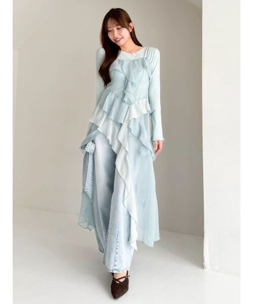 dazzlin（ダズリン）の「ラッフルイレヘムシアービスチェ（キャミソール・レディース・ミント/オフホワイト/ブラック・MEDIUM/SMALL）」の17枚目の写真