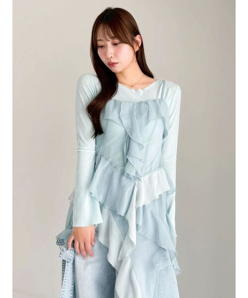 dazzlin（ダズリン）の「ラッフルイレヘムシアービスチェ（キャミソール・レディース・ミント/オフホワイト/ブラック・MEDIUM/SMALL）」の21枚目の写真