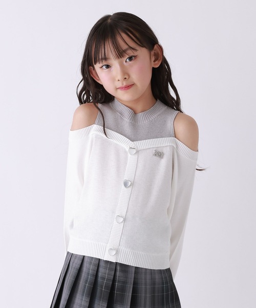 repipi armario(レピピ アルマリオ)の「【10C REPIPI】オフショルレイヤードニット(ニット/セーター・キッズ・サックスブルー/オフホワイト/グレー・110cm/120cm/130cm/140cm)」の1枚目の写真