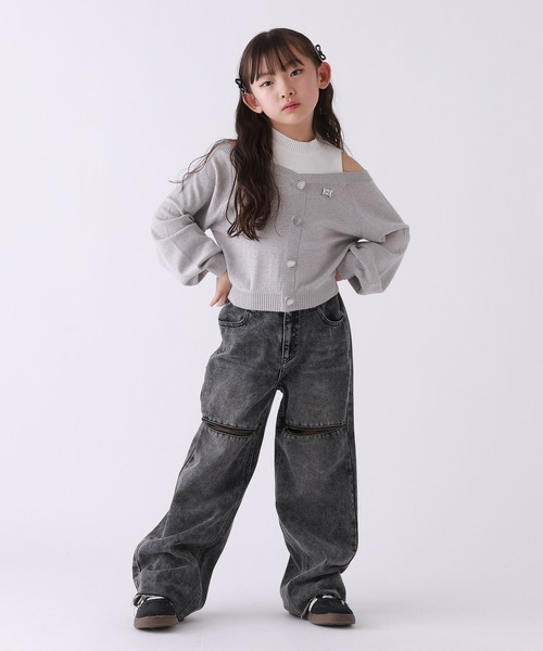 repipi armario(レピピ アルマリオ)の「【10C REPIPI】オフショルレイヤードニット(ニット/セーター・キッズ・サックスブルー/オフホワイト/グレー・110cm/120cm/130cm/140cm)」の9枚目の写真