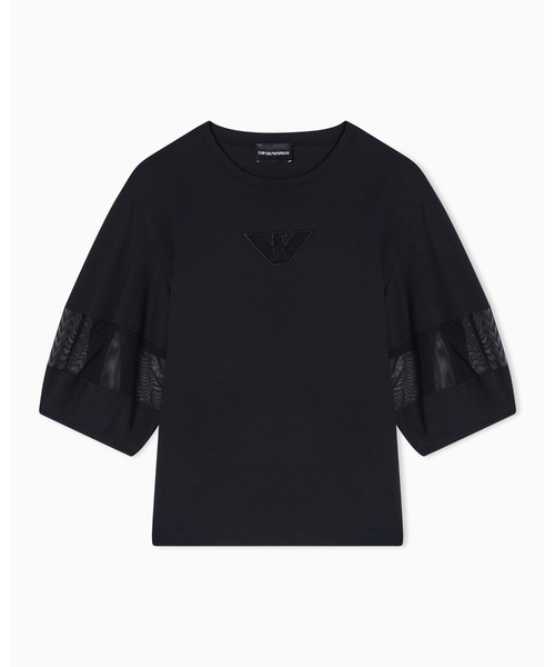EMPORIO ARMANI（エンポリオアルマーニ）の「【エンポリオ アルマーニ】Tシャツ スーピマジャージー メッシュ切替え（Tシャツ/カットソー・レディース・ブラック/ホワイト・MEDIUM/SMALL）」の3枚目の写真