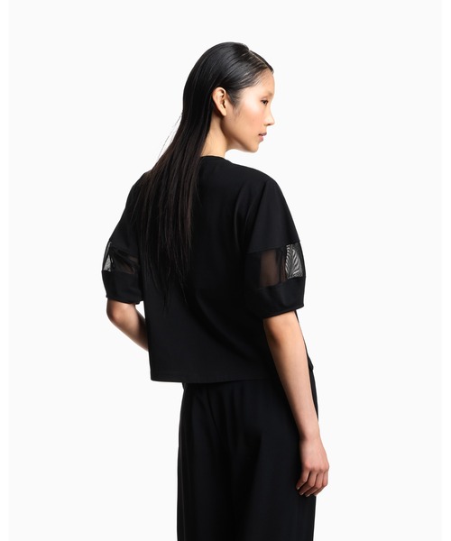 EMPORIO ARMANI（エンポリオアルマーニ）の「【エンポリオ アルマーニ】Tシャツ スーピマジャージー メッシュ切替え（Tシャツ/カットソー・レディース・ブラック/ホワイト・MEDIUM/SMALL）」の4枚目の写真