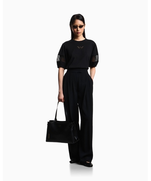 EMPORIO ARMANI（エンポリオアルマーニ）の「【エンポリオ アルマーニ】Tシャツ スーピマジャージー メッシュ切替え（Tシャツ/カットソー・レディース・ブラック/ホワイト・MEDIUM/SMALL）」の6枚目の写真