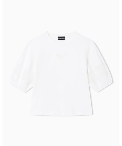 EMPORIO ARMANI（エンポリオアルマーニ）の「【エンポリオ アルマーニ】Tシャツ スーピマジャージー メッシュ切替え（Tシャツ/カットソー・レディース・ブラック/ホワイト・MEDIUM/SMALL）」の7枚目の写真