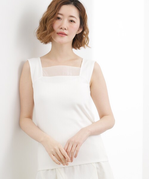 grove(グローブ)の「【貴島明日香さん着用】シアードッキングスクエアタンク(タンクトップ・レディース・ダークグレー/ホワイト系5/サックスブルー/ブラック/オフホワイト・03/02/01/05/04)」の2枚目の写真