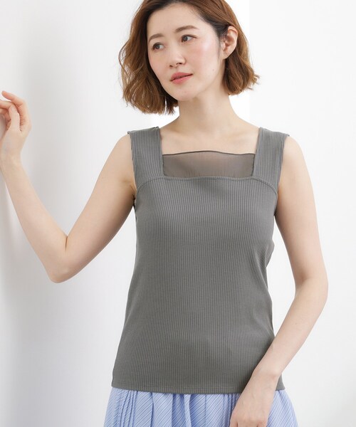 grove(グローブ)の「【貴島明日香さん着用】シアードッキングスクエアタンク(タンクトップ・レディース・ダークグレー/ホワイト系5/サックスブルー/ブラック/オフホワイト・03/02/01/05/04)」の4枚目の写真