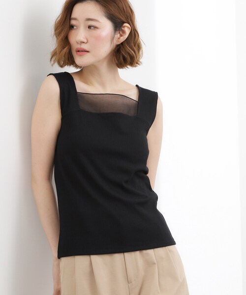grove(グローブ)の「【貴島明日香さん着用】シアードッキングスクエアタンク(タンクトップ・レディース・ダークグレー/ホワイト系5/サックスブルー/ブラック/オフホワイト・03/02/01/05/04)」の1枚目の写真