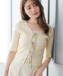 MISCH MASCH | 2026春夏新作 ラメ配色リボンアイレットリブニット(ニット/セーター)
