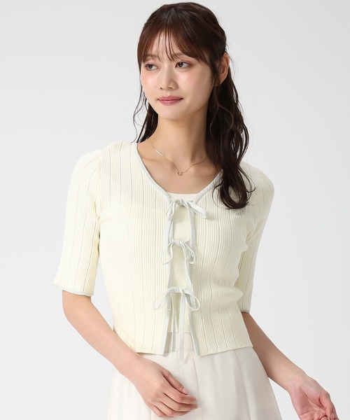 MISCH MASCH（ミッシュマッシュ）の「2026春夏新作 ラメ配色リボンアイレットリブニット（ニット/セーター・レディース・ブラック/ブルー/イエロー/ホワイト・ﾌﾘ-）」の18枚目の写真