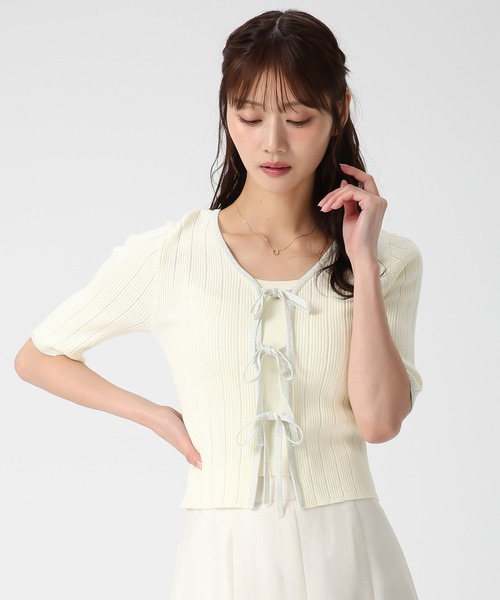 MISCH MASCH（ミッシュマッシュ）の「2026春夏新作 ラメ配色リボンアイレットリブニット（ニット/セーター・レディース・ブラック/ブルー/イエロー/ホワイト・ﾌﾘ-）」の19枚目の写真
