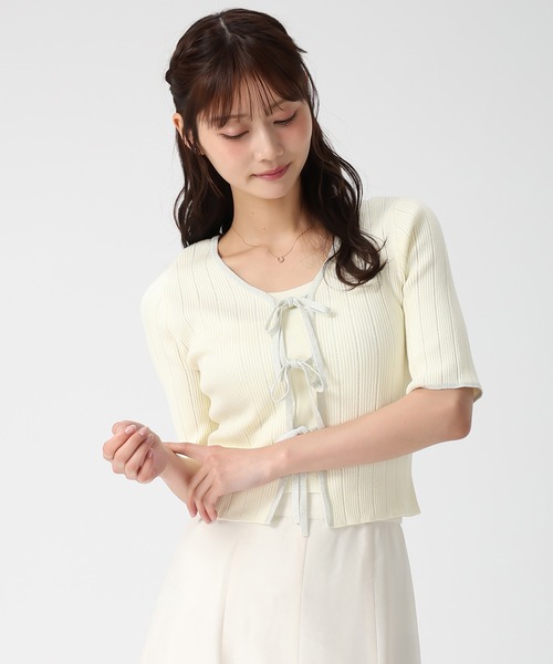 MISCH MASCH（ミッシュマッシュ）の「2026春夏新作 ラメ配色リボンアイレットリブニット（ニット/セーター・レディース・ブラック/ブルー/イエロー/ホワイト・ﾌﾘ-）」の20枚目の写真