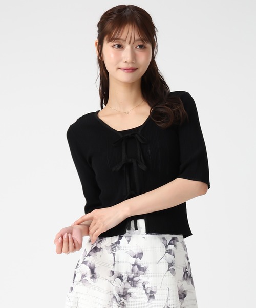 MISCH MASCH（ミッシュマッシュ）の「2026春夏新作 ラメ配色リボンアイレットリブニット（ニット/セーター・レディース・ブラック/ブルー/イエロー/ホワイト・ﾌﾘ-）」の14枚目の写真