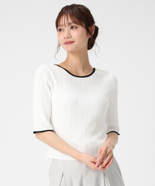 MISCH MASCH（ミッシュマッシュ）の「2026春夏新作 ラメ配色リボンアイレットリブニット（ニット/セーター・レディース・ブラック/ブルー/イエロー/ホワイト・ﾌﾘ-）」の21枚目の写真