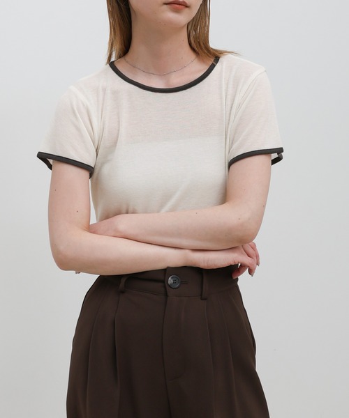 select MOCA(セレクトモカ)の「リンガーシアーTシャツ(Tシャツ/カットソー・レディース・グレー/チャコールグレー/アイボリー・FREE)」の15枚目の写真