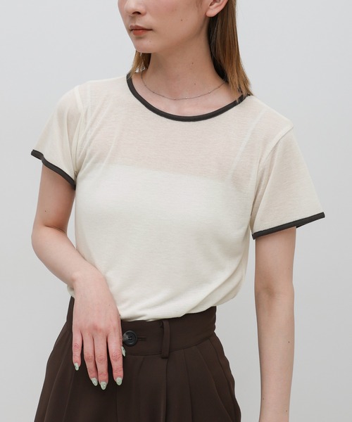 select MOCA(セレクトモカ)の「リンガーシアーTシャツ(Tシャツ/カットソー・レディース・グレー/チャコールグレー/アイボリー・FREE)」の16枚目の写真