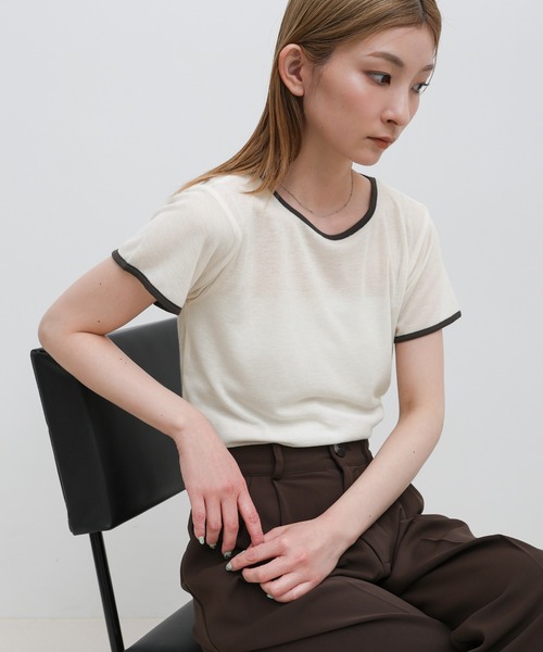 select MOCA(セレクトモカ)の「リンガーシアーTシャツ(Tシャツ/カットソー・レディース・グレー/チャコールグレー/アイボリー・FREE)」の22枚目の写真