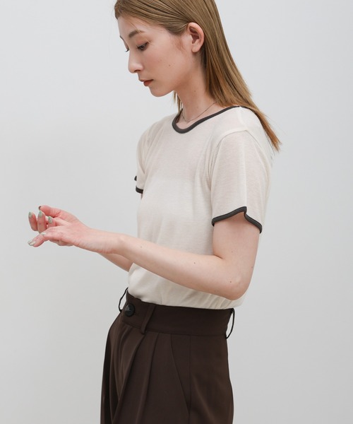 select MOCA(セレクトモカ)の「リンガーシアーTシャツ(Tシャツ/カットソー・レディース・グレー/チャコールグレー/アイボリー・FREE)」の20枚目の写真