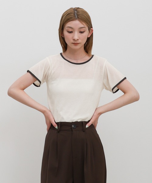 select MOCA(セレクトモカ)の「リンガーシアーTシャツ(Tシャツ/カットソー・レディース・グレー/チャコールグレー/アイボリー・FREE)」の19枚目の写真
