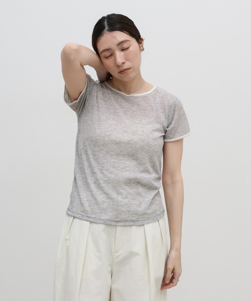 select MOCA(セレクトモカ)の「リンガーシアーTシャツ(Tシャツ/カットソー・レディース・グレー/チャコールグレー/アイボリー・FREE)」の7枚目の写真