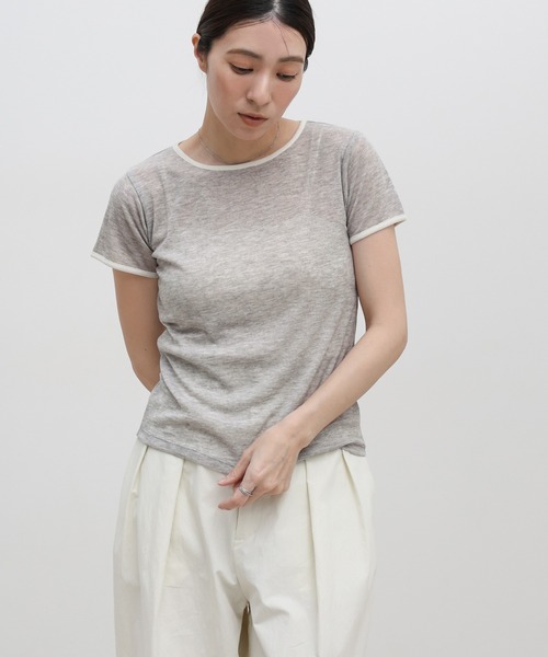 select MOCA(セレクトモカ)の「リンガーシアーTシャツ(Tシャツ/カットソー・レディース・グレー/チャコールグレー/アイボリー・FREE)」の11枚目の写真