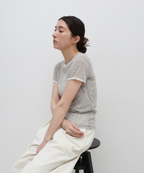 select MOCA(セレクトモカ)の「リンガーシアーTシャツ(Tシャツ/カットソー・レディース・グレー/チャコールグレー/アイボリー・FREE)」の12枚目の写真