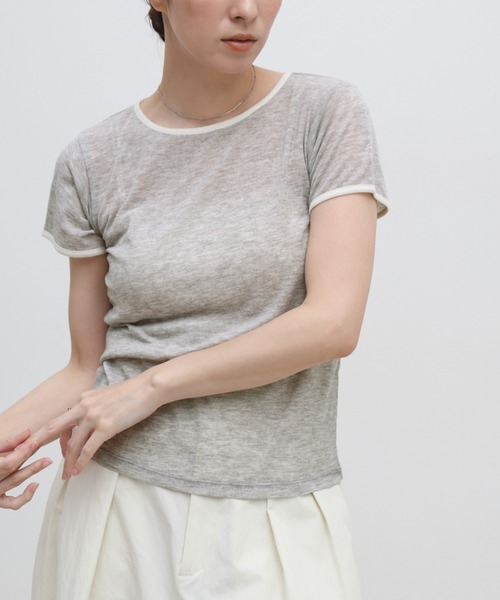 select MOCA(セレクトモカ)の「リンガーシアーTシャツ(Tシャツ/カットソー・レディース・グレー/チャコールグレー/アイボリー・FREE)」の8枚目の写真