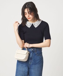 green label relaxing（グリーンレーベルリラクシング）の「リブ エリレース 2WAY 5分袖 ニット プルオーバー（ニット/セーター）」