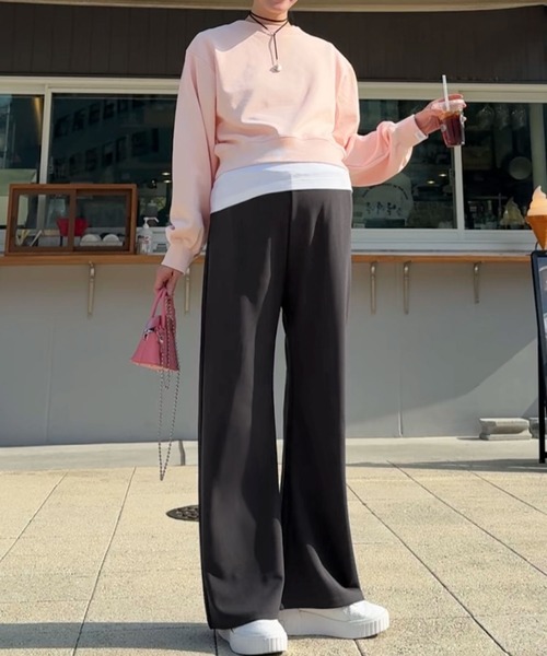 KOBE LETTUCE（コウベレタス）の「[ mamaレタス ] ストレッチワイドパンツ（マタニティウェア/グッズ・レディース・チャコール/アイボリー/ブラック/グレイッシュベージュ・M/PM/TM）」の17枚目の写真