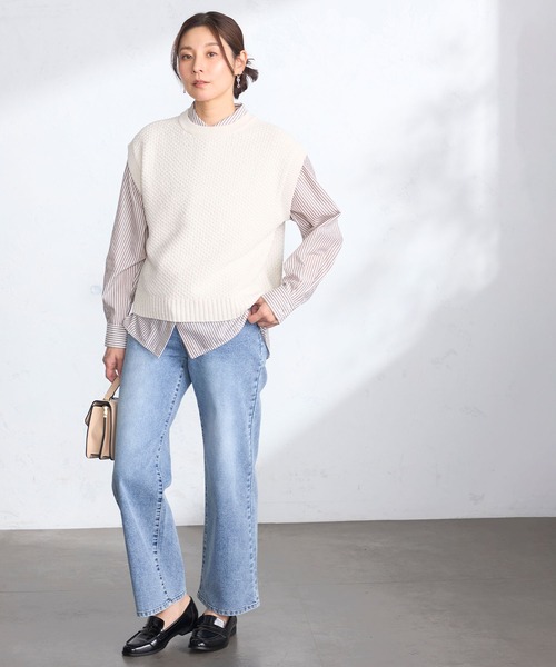 GALLORIA（ギャローリア）の「ポコポコ柄編みニットベスト（ベスト・レディース・ライトイエロー/オフホワイト/ネイビー・L/LL/M/S）」の15枚目の写真