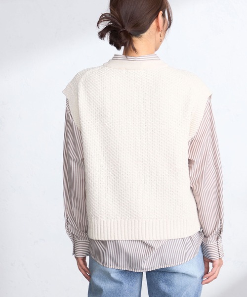 GALLORIA（ギャローリア）の「ポコポコ柄編みニットベスト（ベスト・レディース・ライトイエロー/オフホワイト/ネイビー・L/LL/M/S）」の13枚目の写真