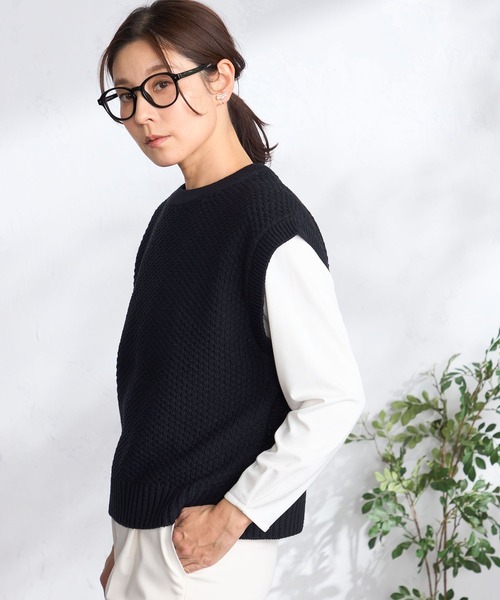 GALLORIA（ギャローリア）の「ポコポコ柄編みニットベスト（ベスト・レディース・ライトイエロー/オフホワイト/ネイビー・L/LL/M/S）」の10枚目の写真