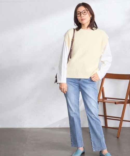 GALLORIA（ギャローリア）の「ポコポコ柄編みニットベスト（ベスト・レディース・ライトイエロー/オフホワイト/ネイビー・L/LL/M/S）」の7枚目の写真