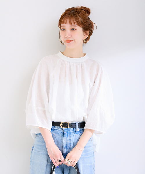B.C STOCK(ベーセーストック)の「《追加7》手洗い可 / フレンチリネン2wayブラウス(シャツ/ブラウス・レディース・ブラウン/ホワイト/ブラックミックス/ライトブルー/ブラック・FREE)」の21枚目の写真