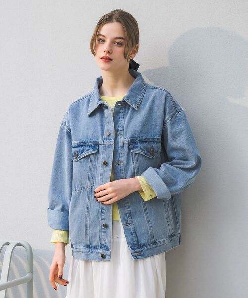 RETRO GIRL（レトロガール）の「デニムGジャン（デニムジャケット・レディース・ケミカルウォッシュ/ライトブルー/ブラック・FREE）」の12枚目の写真