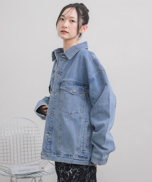 RETRO GIRL(レトロガール)の「デニムGジャン(デニムジャケット・レディース・ケミカルウォッシュ/ライトブルー/ブラック・FREE)」の16枚目の写真