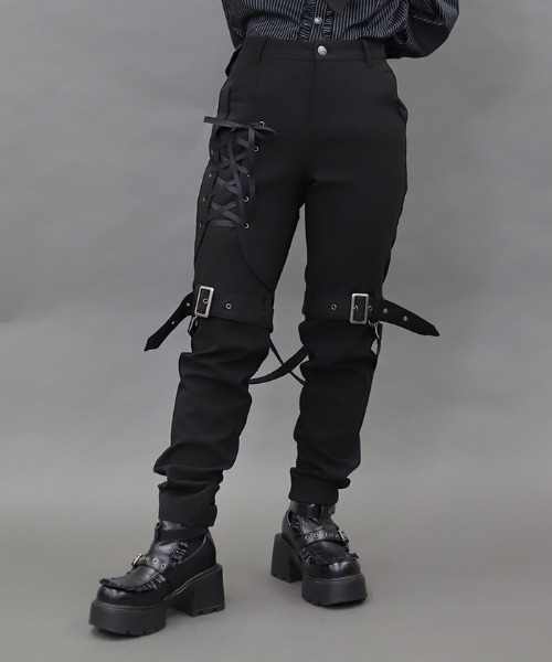 NIBBLE POISON（ニブルポイズン）の「レースアップボンテージパンツ（その他パンツ・レディース・ブラック/パープル・MEDIUM）」の2枚目の写真